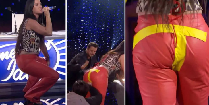  Katy Perry rasga a calça ao cantar no ‘American Idol’